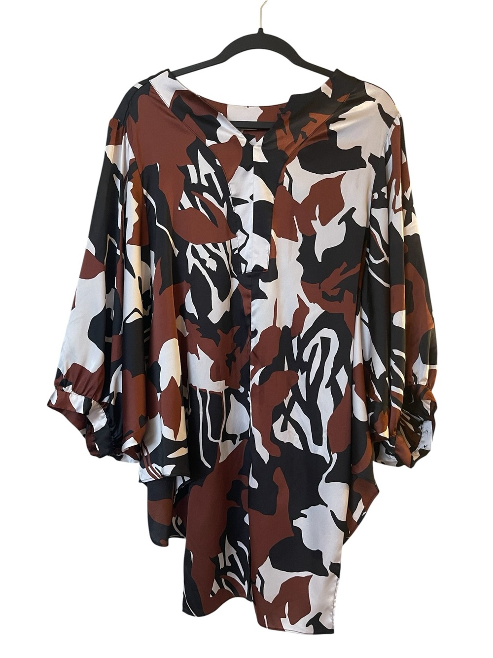 Chico’s Abstract Print Tie Front Blouse Dolman Sleeve Tunic Top Size 3 XL - Picture 3 of 11